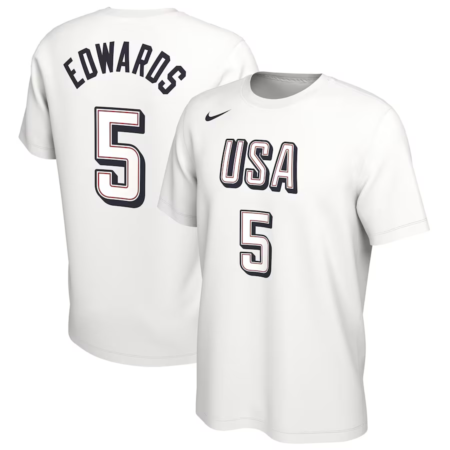 Men 2024 Paris Olympics USA basketball 5 Edwards white T shirts